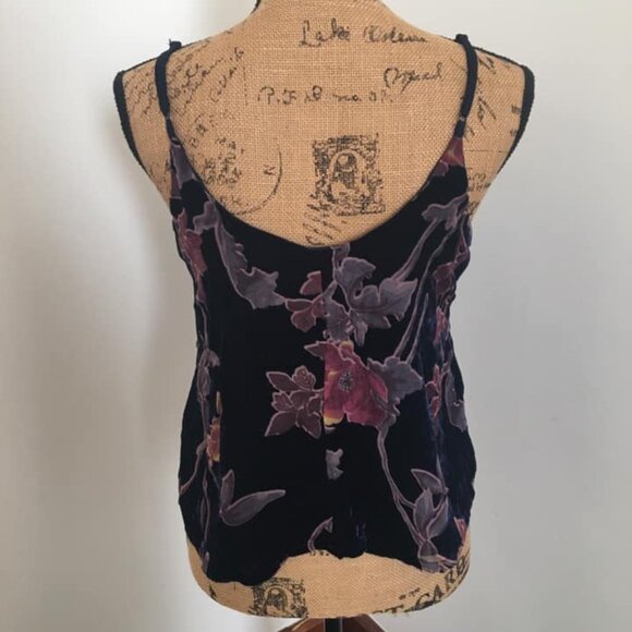 Navy Blue Floral Velvet Velour Cami Tank Top - Picture 4 of 4
